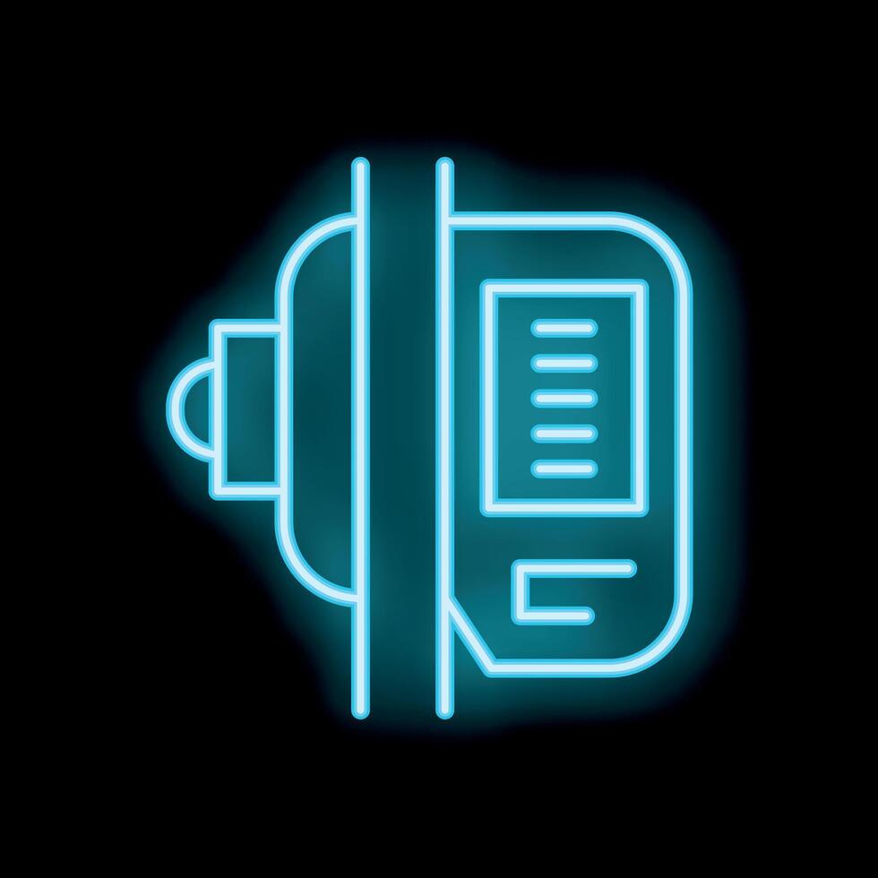Blue neon sign depicting electric meter showing energy consumption on black background vector