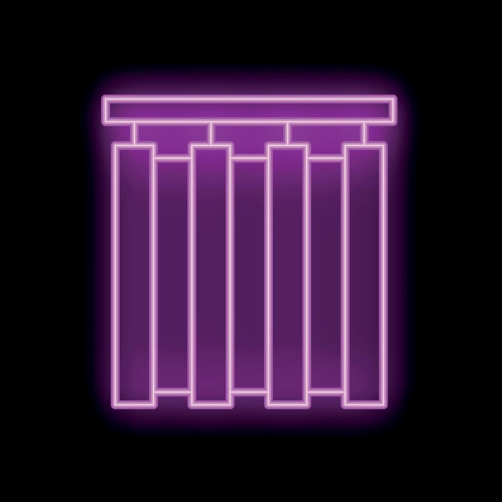Glowing neon sign representing window blinds on a black background vector