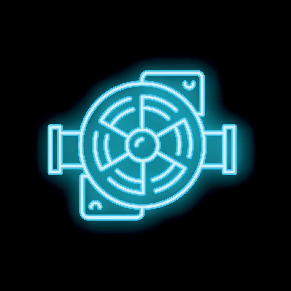 Neon icon of water pump with filter for plumbing system vector