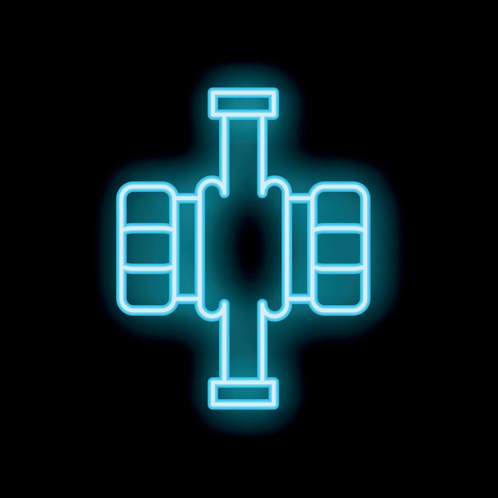 Neon icon of pipe fitting with flanges glowing on dark background vector