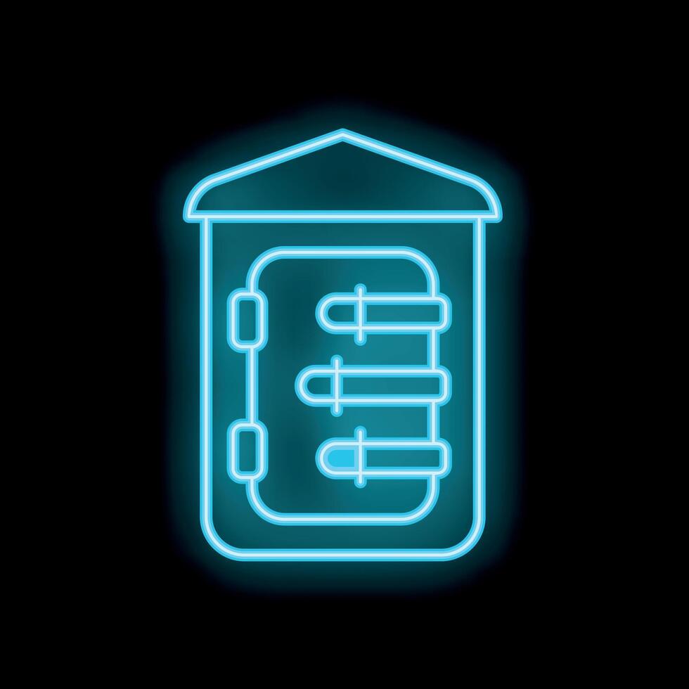 Blue neon sign depicting server racks on black background vector