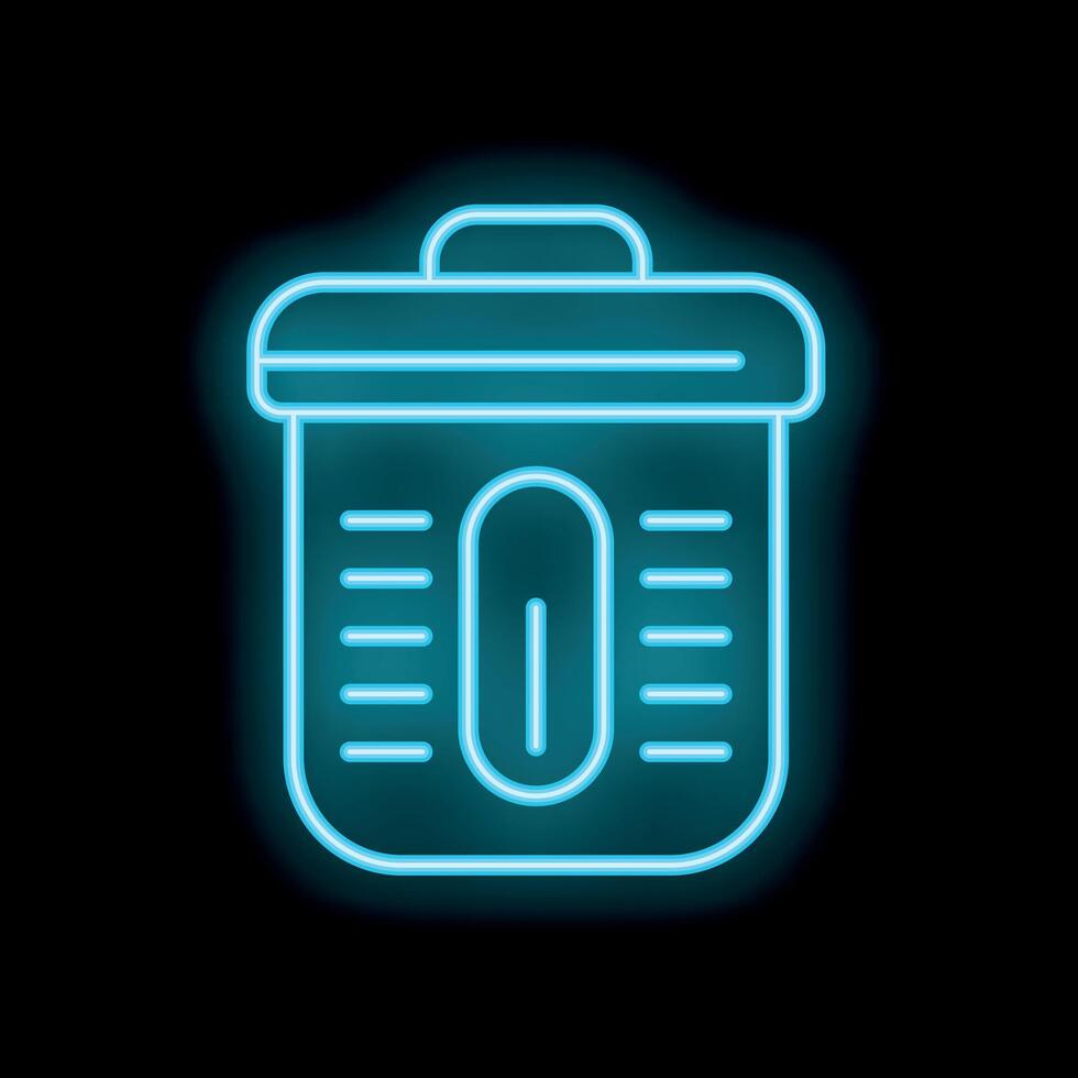 Blue neon trash can glowing on a black background vector