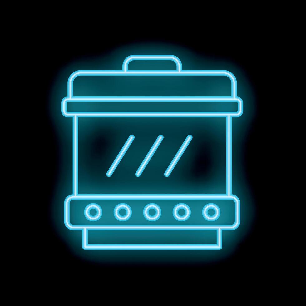 Blue glowing neon line multicooker icon isolated on black background vector