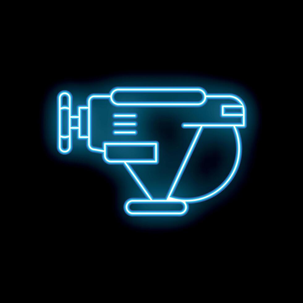 Blue neon icon of a powerful angle grinder for construction works on black background vector