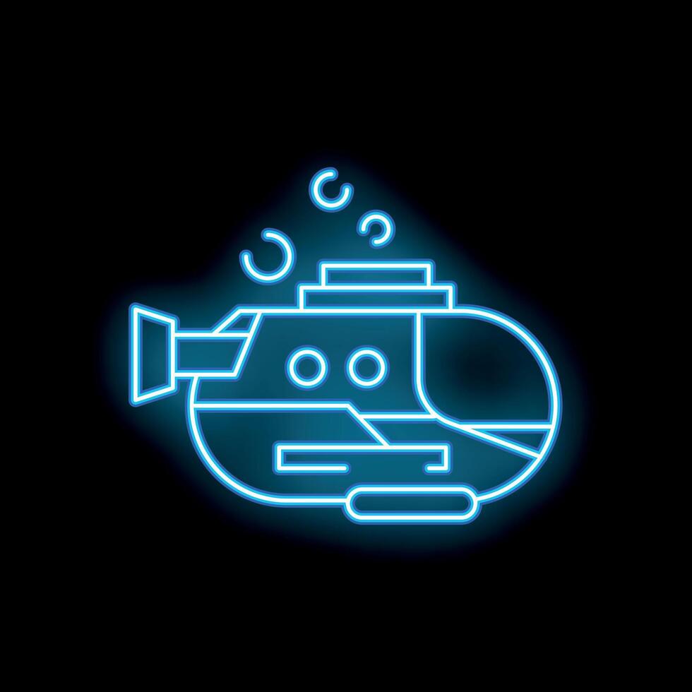Blue neon sign of a submarine exploring the ocean depths vector
