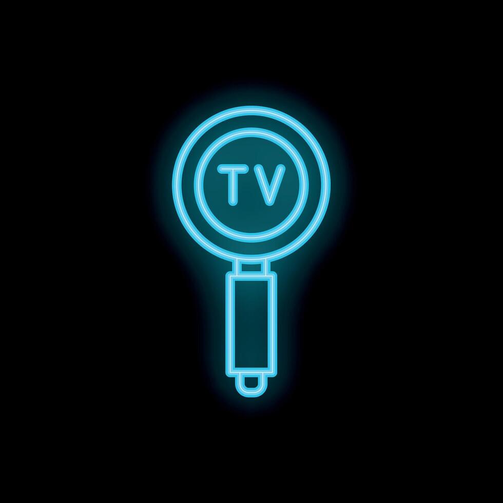 Neon icon of magnifying glass focusing on tv vector