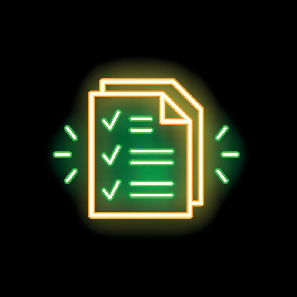 Neon icon of documents with check marks representing completed tasks vector