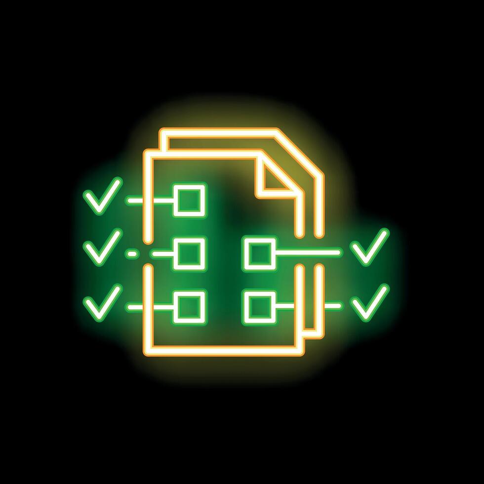 Neon green check marks completing tasks on document icon vector