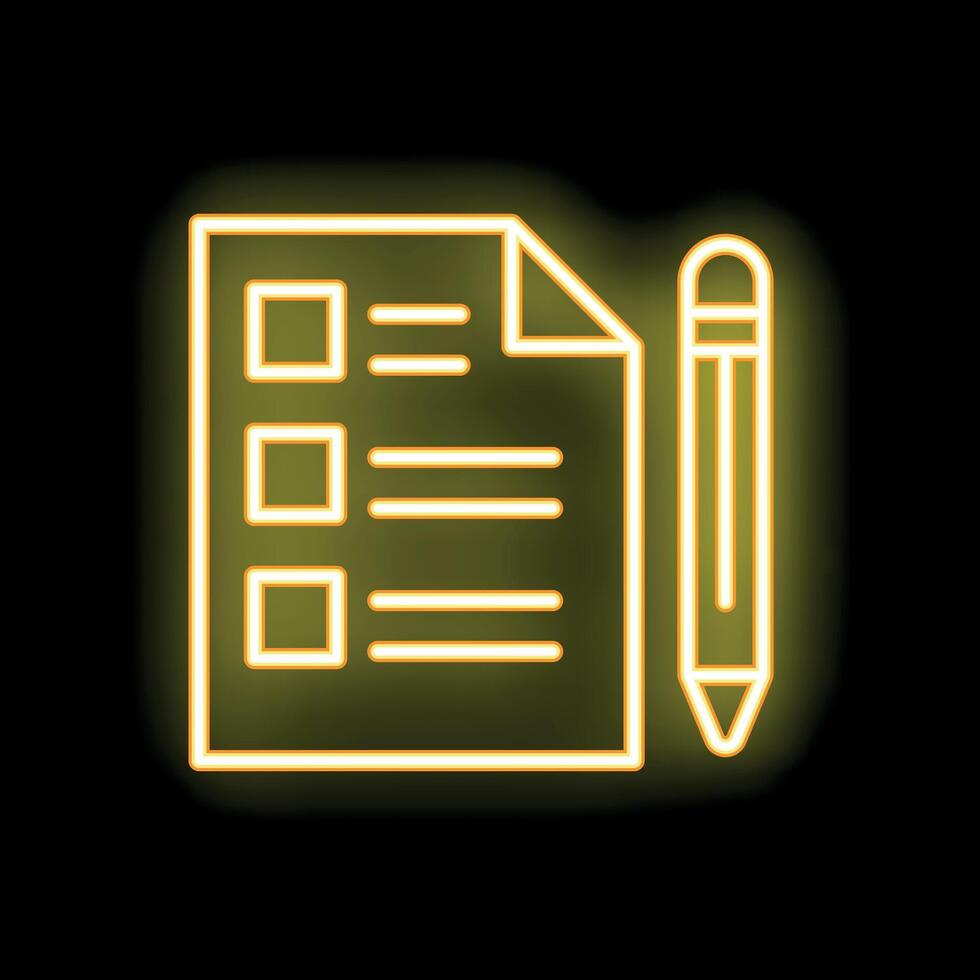 Neon yellow checklist icon glowing on dark background vector