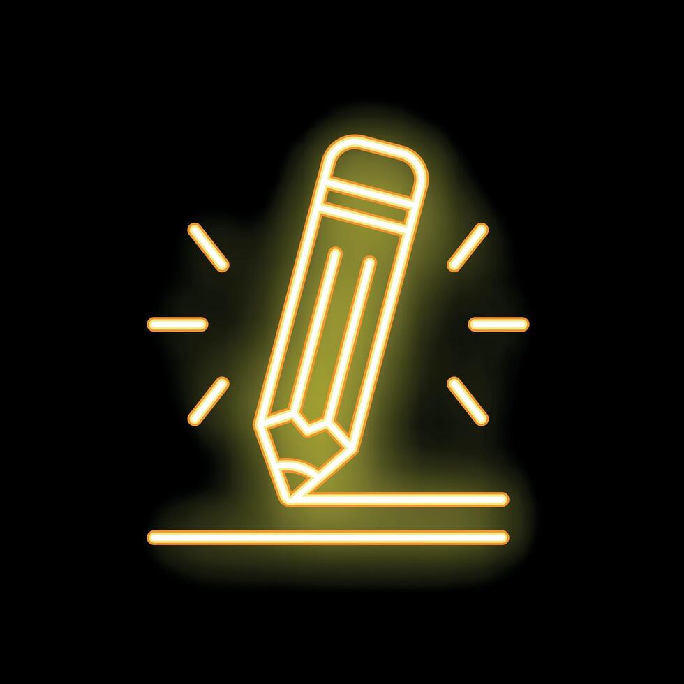 Neon pencil drawing line with light rays on black background vector