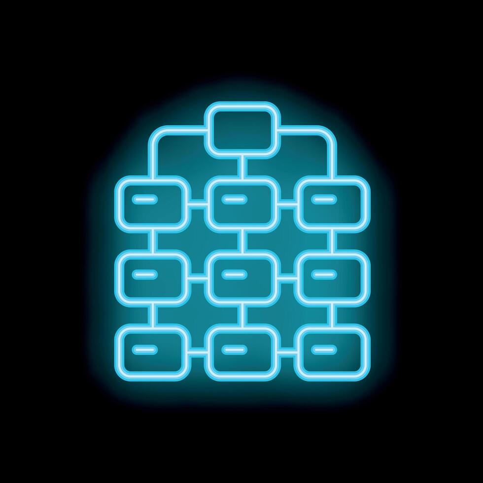 Glowing neon blue hierarchy structure icon on dark background vector