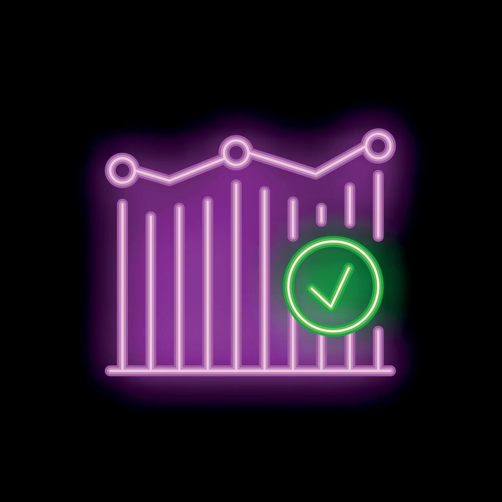 Neon style icon showing a checkmark over a growing chart vector