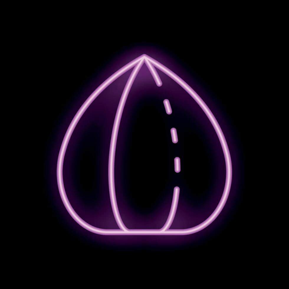 Bright pink neon sign showing a hazelnut on black background vector