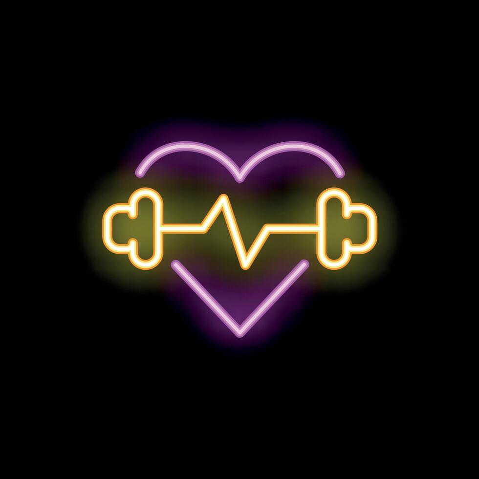 Neon heartbeat line connecting dumbbells showing healthy lifestyle vector