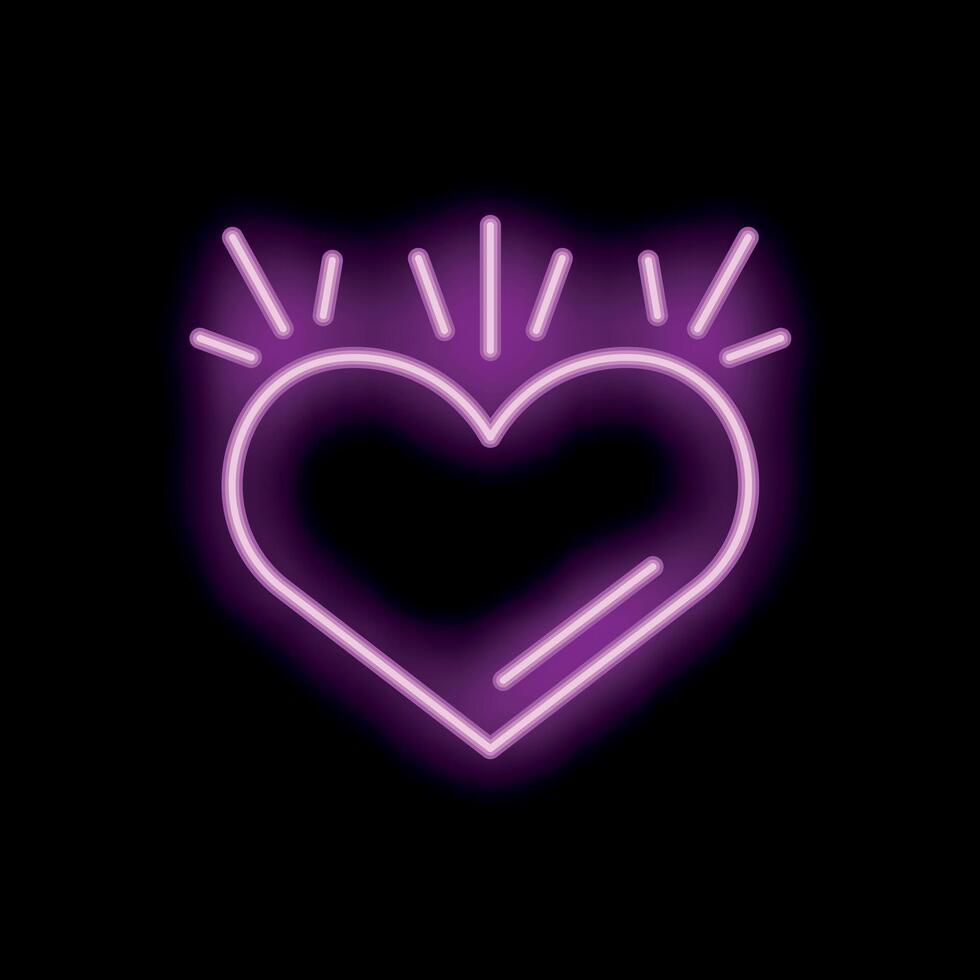 Vibrant pink neon heart shining on black background vector