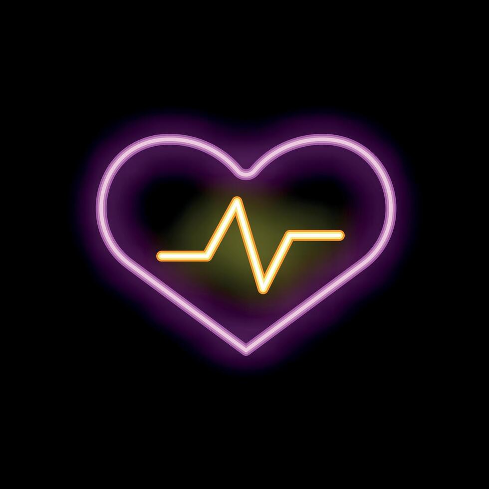 Neon heartbeat symbol glowing on black background vector
