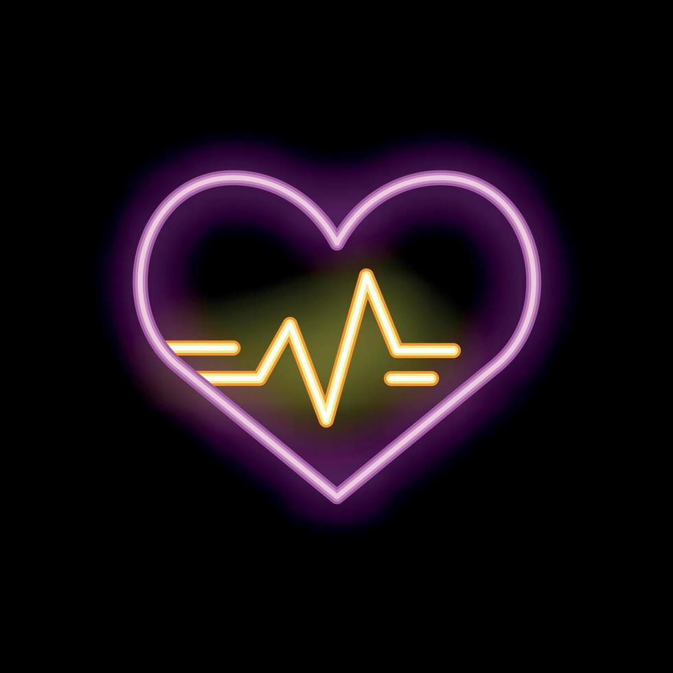 Neon heartbeat symbol shining on black background vector