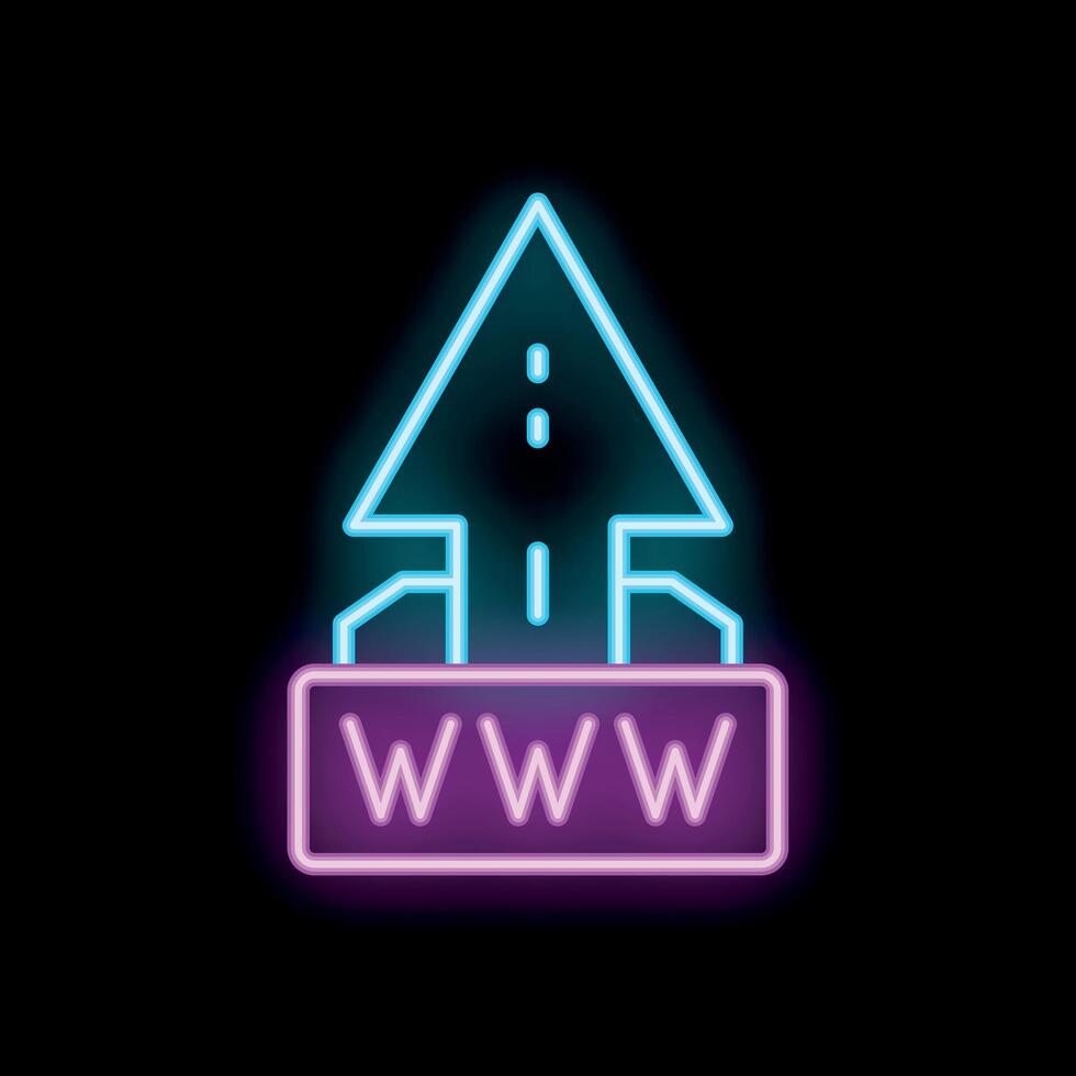 Neon www sign with arrow pointing up on a road vector