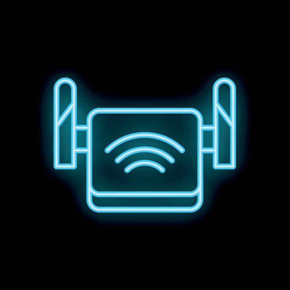 Neon wifi router sign glowing on black background vector