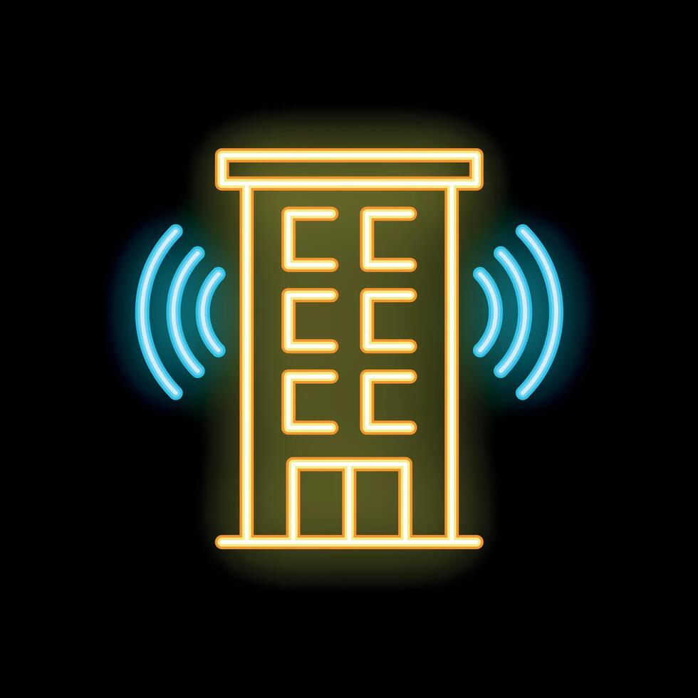 Glowing neon line building with wifi icon isolated on black background illustration vector