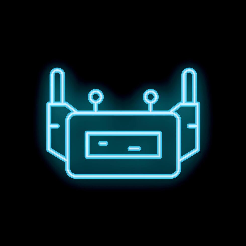Neon router icon glowing on dark background vector