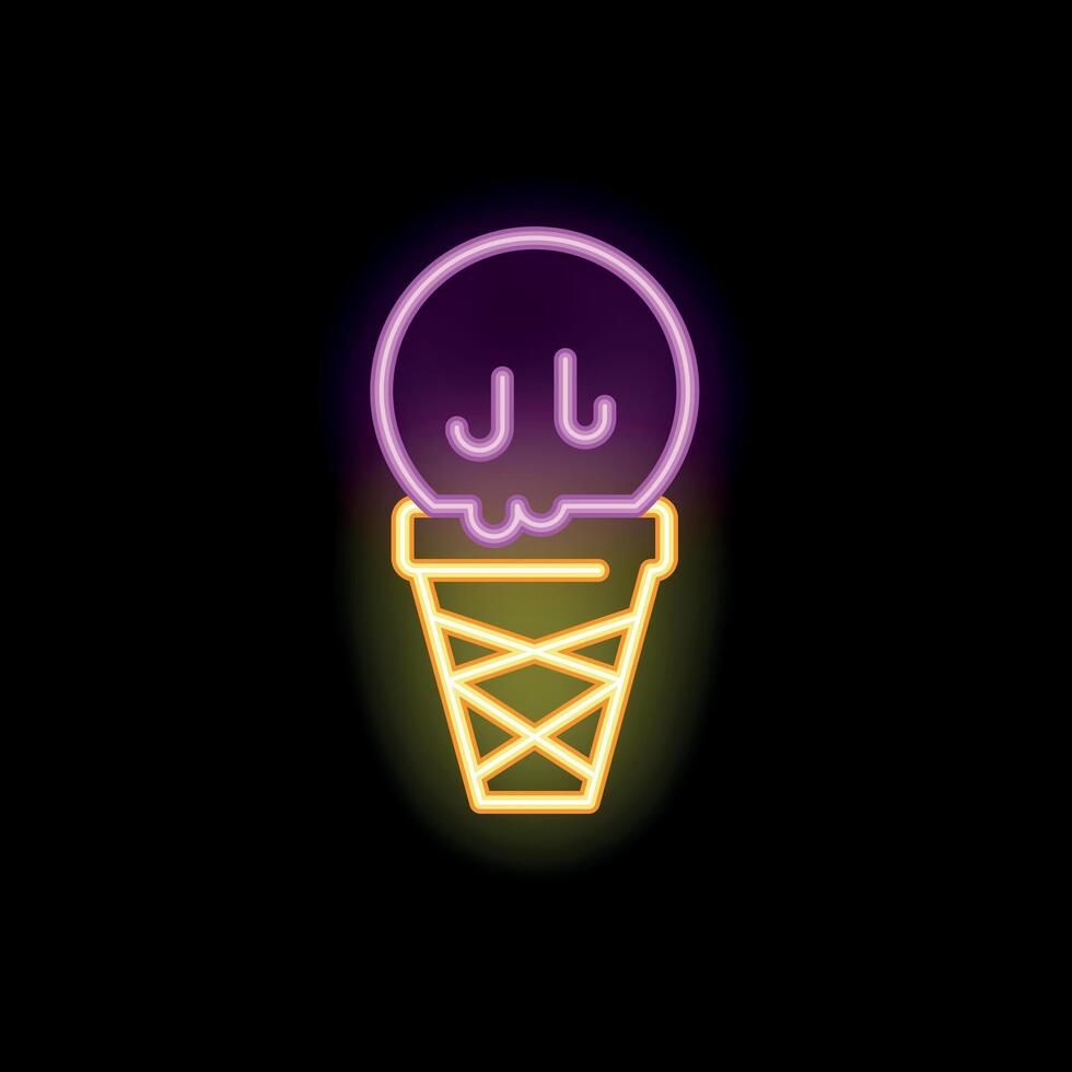 Neon sign of melting ice cream on black background vector