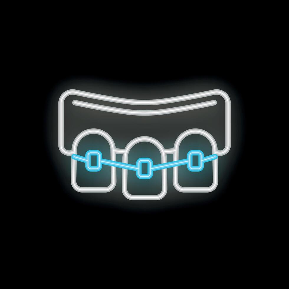 Neon icon of braces aligning teeth for beautiful smile vector