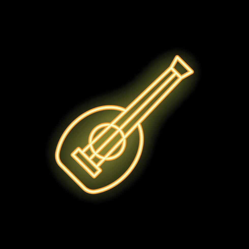 Neon lute glowing on black background music icon vector