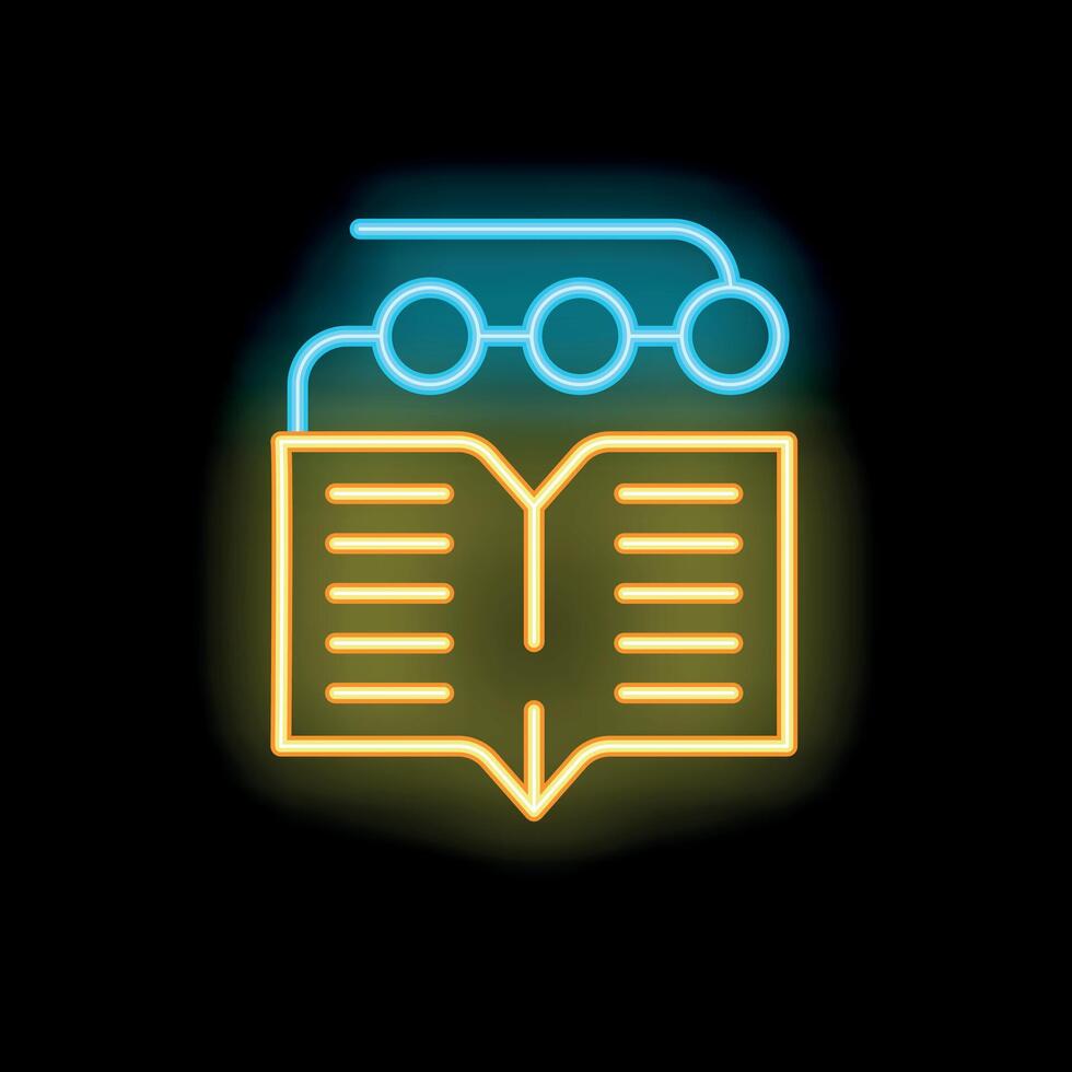 Neon icon of open book with digital bookmark representing online education vector