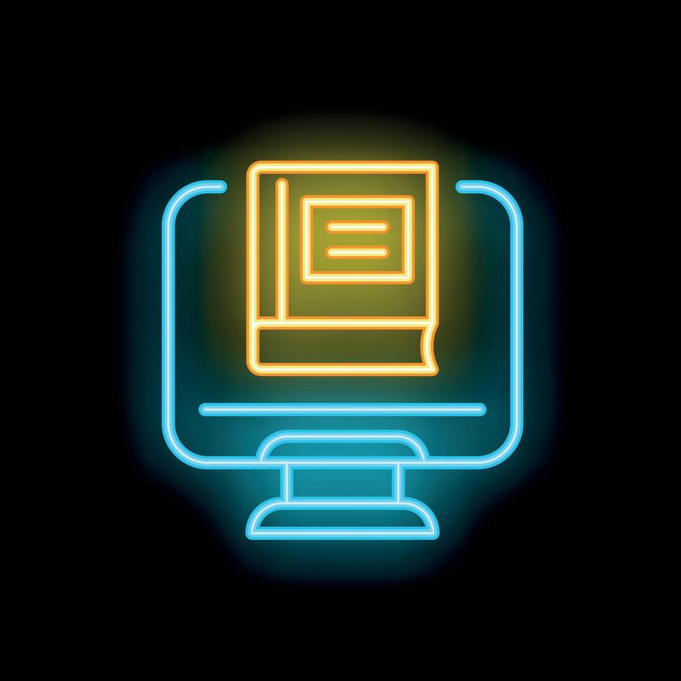 Neon icon of a book displaying on a computer screen vector