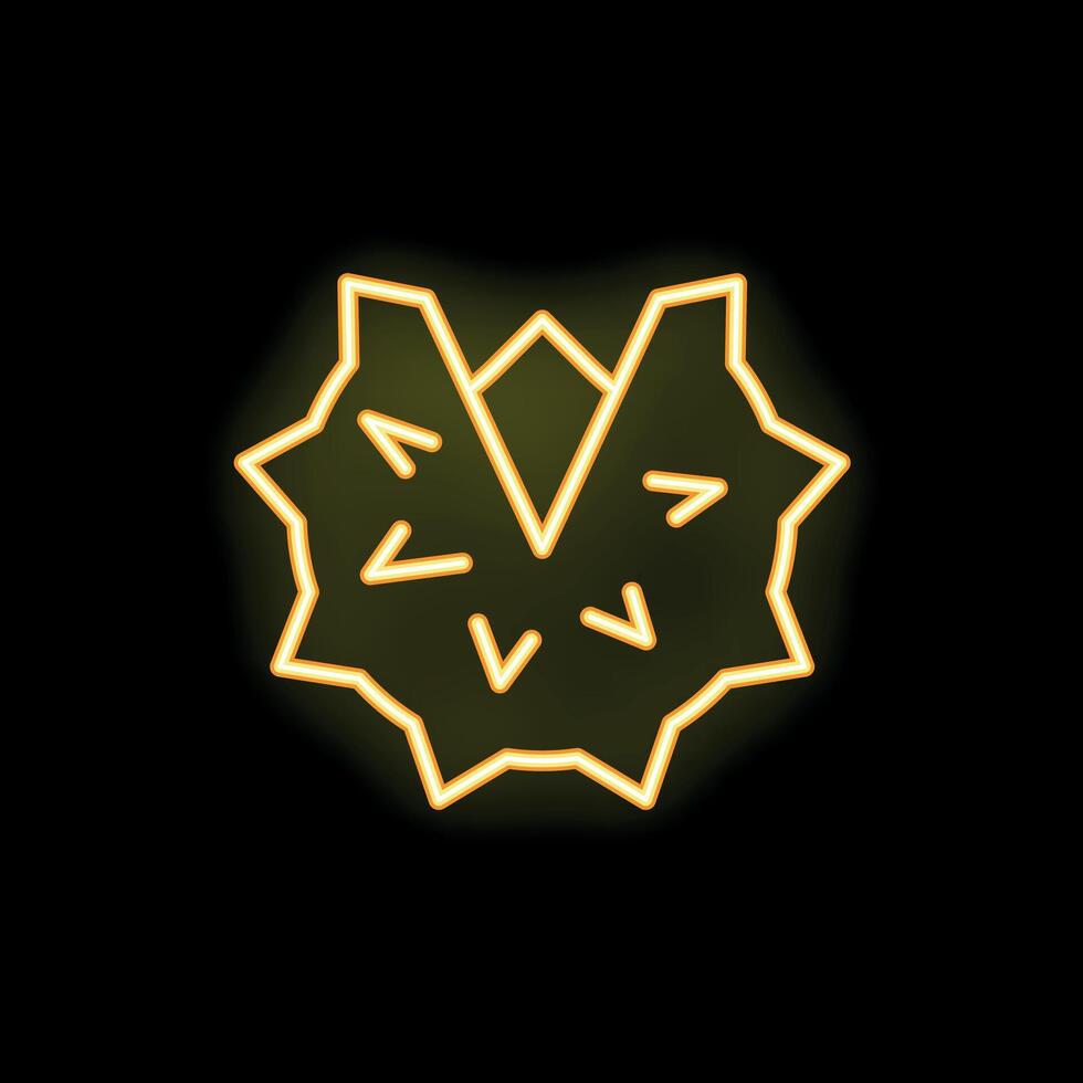 Bright yellow neon sign symbolizing a chestnut, glowing on a black background vector
