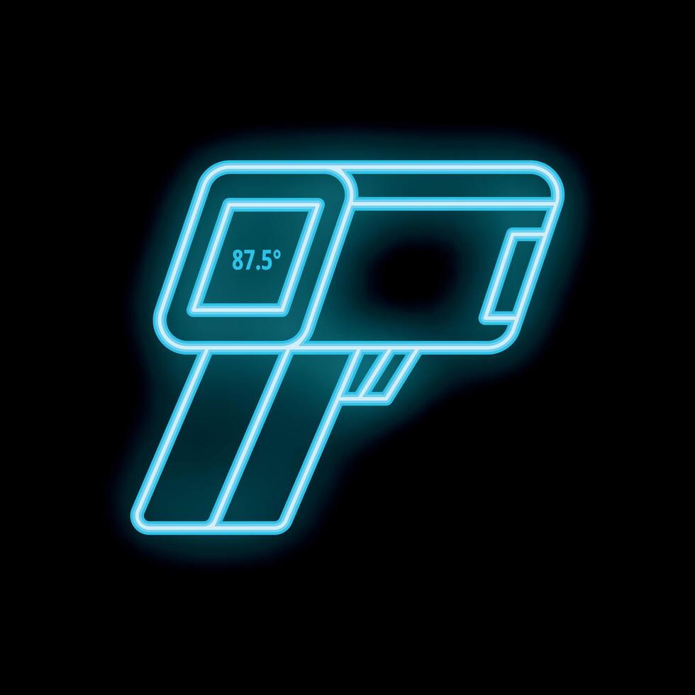 Glowing neon digital infrared thermometer showing normal temperature icon illustration vector