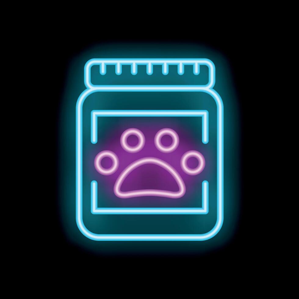 Glowing neon line icon of a pet food can, great for animal and pet related designs vector