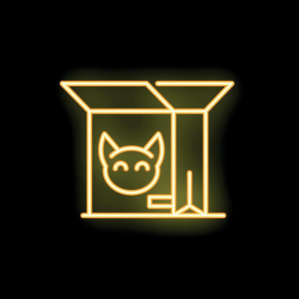 Neon icon of opened box with cat food on black background vector