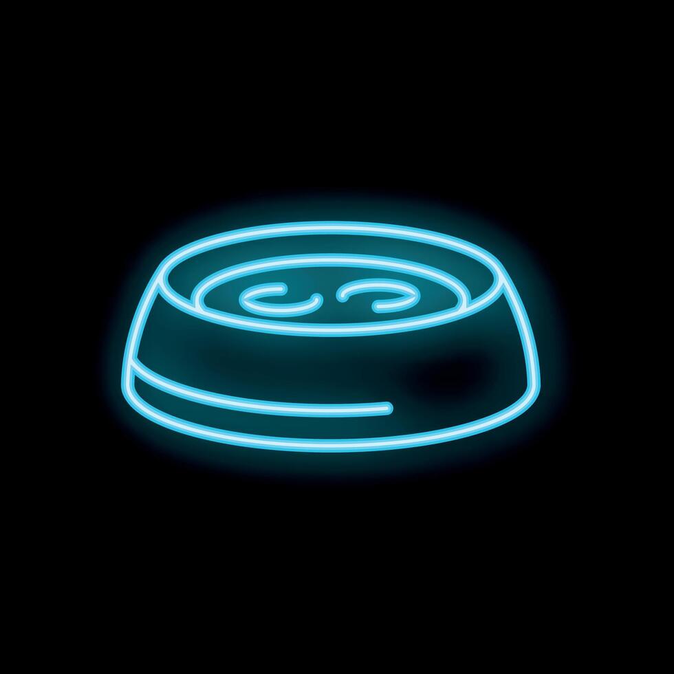 Neon icon of pet food in bowl glowing on black background vector