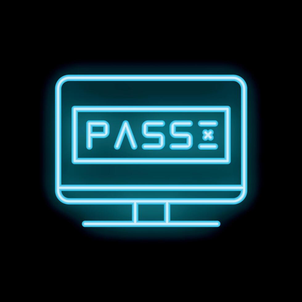 Neon blue computer screen displaying password protection notification icon vector