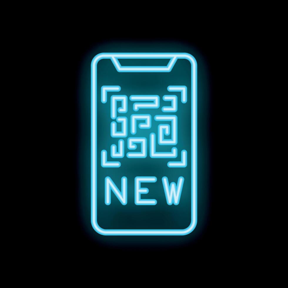 Smartphone showing new qr code neon sign on black background vector