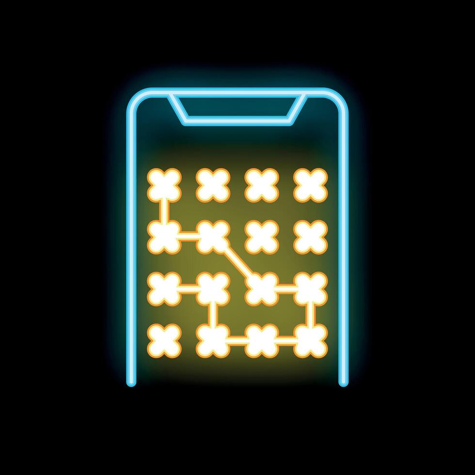 Neon icon of smartphone showing pattern for unlocking touch screen vector