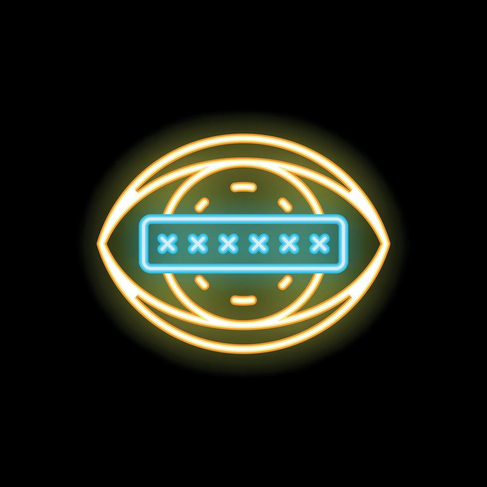 Neon icon of eye with password representing online security concept vector
