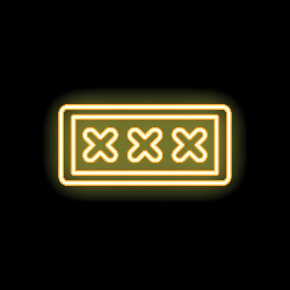 Neon sign is glowing with three x marks inside vector
