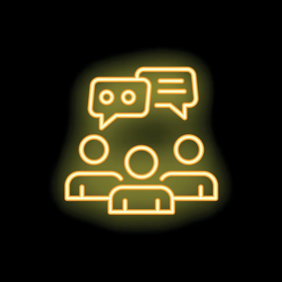 Group of people talking with speech bubbles appearing above in neon light style vector