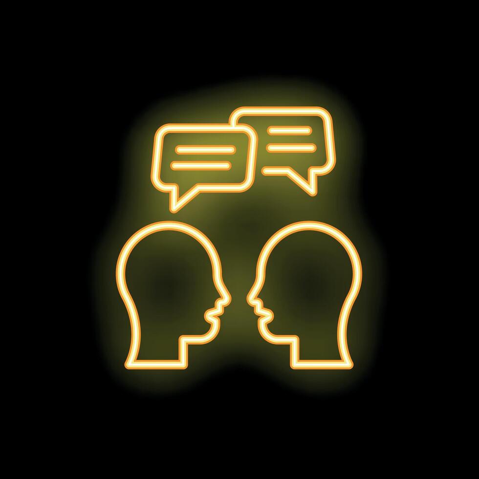 Two people talking with speech bubbles neon sign on black background vector