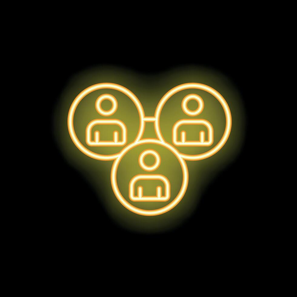 Neon icon of three people network representing teamwork vector