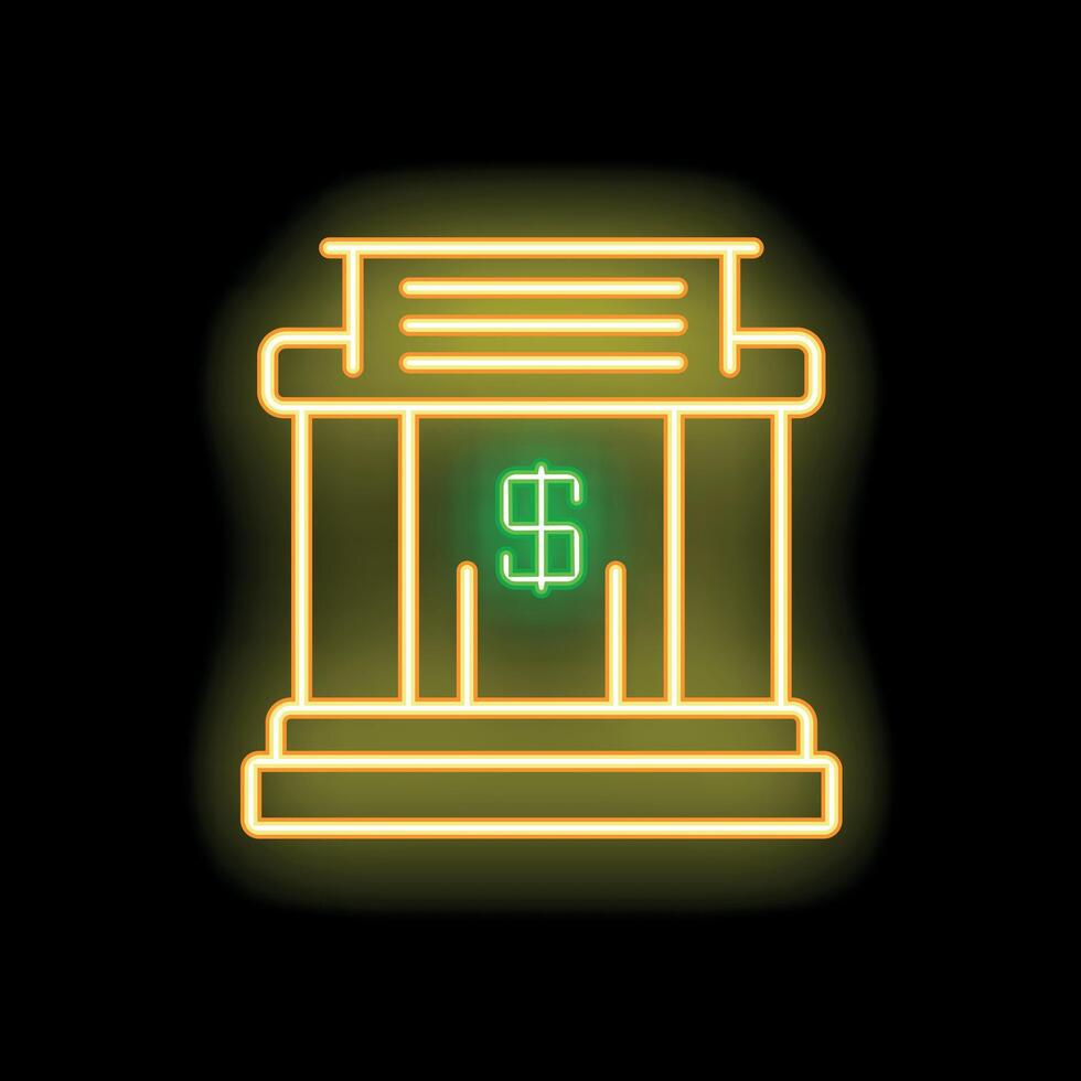Glowing neon sign of bank building facade on a brick wall at night vector