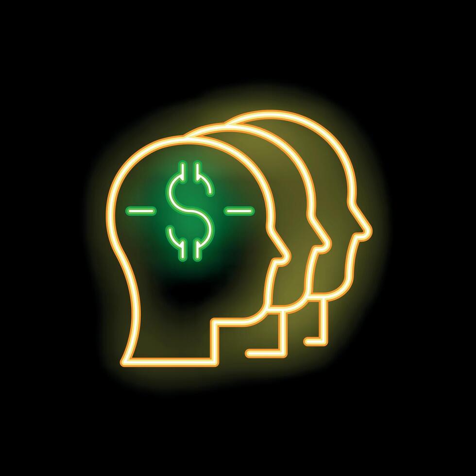Neon icon of people thinking about money, wealth or profit vector