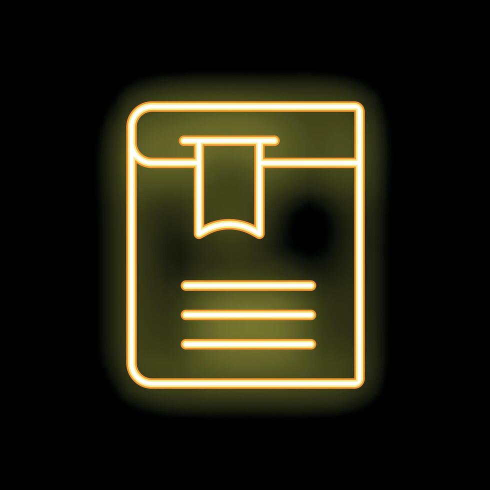 Neon yellow bookmark keeping place in book icon vector