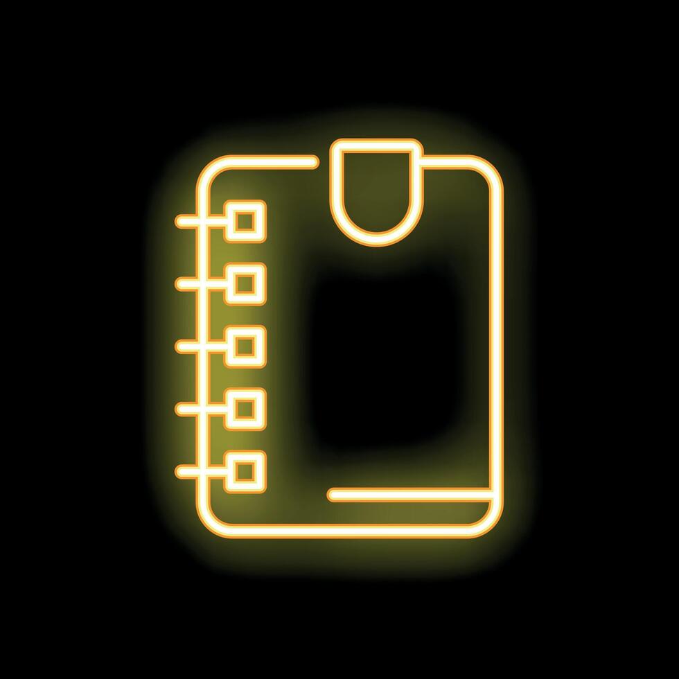 Yellow neon notebook icon glowing on black background vector