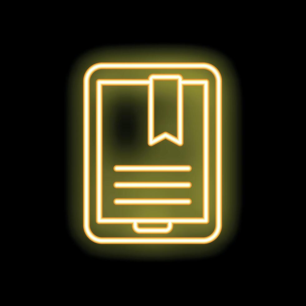 Neon icon of smartphone displaying open e book with bookmark vector