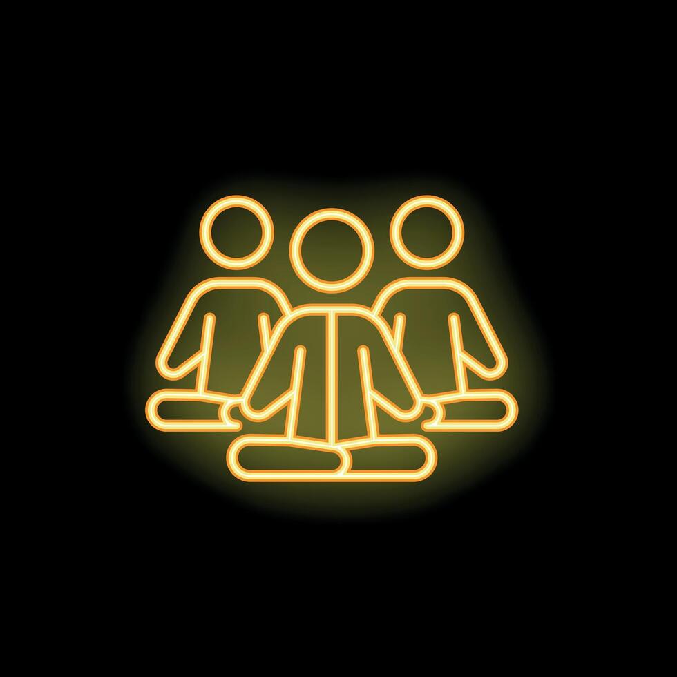 Neon icon of three people meditating in lotus pose vector