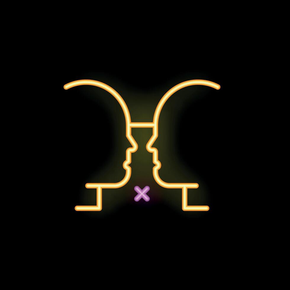 Neon sign showing two people not talking with cross in the middle vector